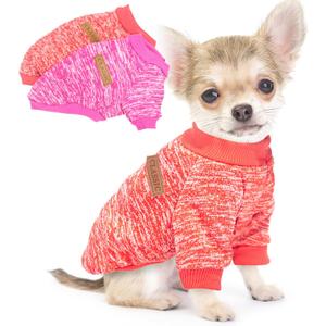 2 Pack Dog Sweaters for Small Dogs Christmas Fleece Puppy Sweaters Warm Thick Outfit Pet Sweatshirt Winter Clothes Small Sweater for Boy Girl Doggy Yorkie Chihuahua,XS (Rose+Red)