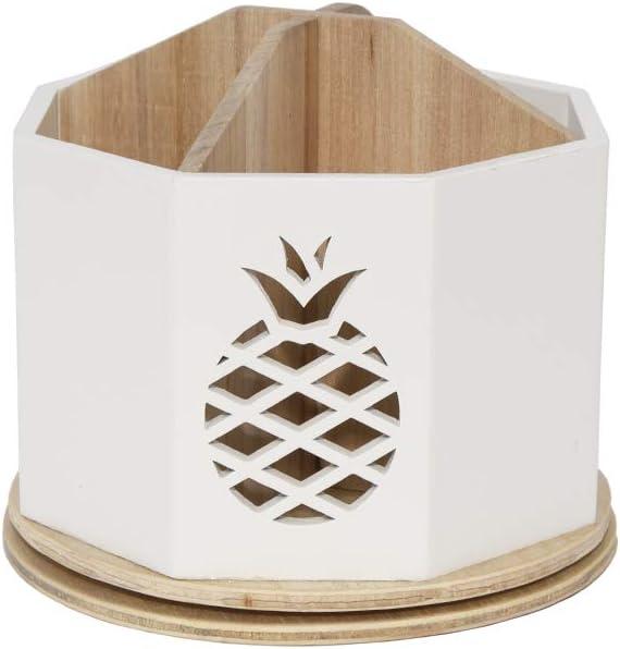Spinning Desktop Stationary Organizer  Decorative Wooden Rotating Pen and Pencil Cup  4 Compartment White Desk and Table Top Office Supplies Station with Pineapple Cutout - by Designstyles Spinning Desktop Stationary Organizer  Decorative Wooden Rotating Pen and Pencil Cup  4 Compartment White Desk and Table Top Office Supplies Station with Pineapple Cutout - by Designstyles