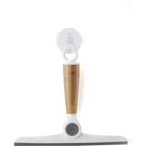 Full Circle Wipe Out, Pivoting Shower Squeegee with Hanging Hook and Suction Cup, Durable Bamboo Handle, White