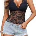 Avidlove Lace Tops for Women V Neck Tank Tops Sexy Sheer Y2k Crop Tops for Going Out (XX-Large, Black)