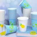 100Pcs Lemon Plastic Cups 16Oz Blue White Lemon Print Disposable Drinking Lemonade Cup Stackable Party Cups for Summer Birthday Baby Shower Citrus Party Supplies