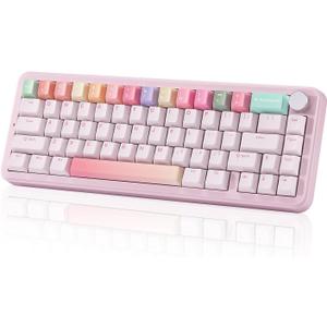 YUNZII B68 Wireless Mechanical Keyboard,TriMode BT5.0/2.4GHz/USBC,Cute PBT Keycaps,Hot Swappable Creamy Typing Gasket Mounted,RGB Backlit NKRO for Win/Mac (Pink, Cocoa Cream V2 Switch)
