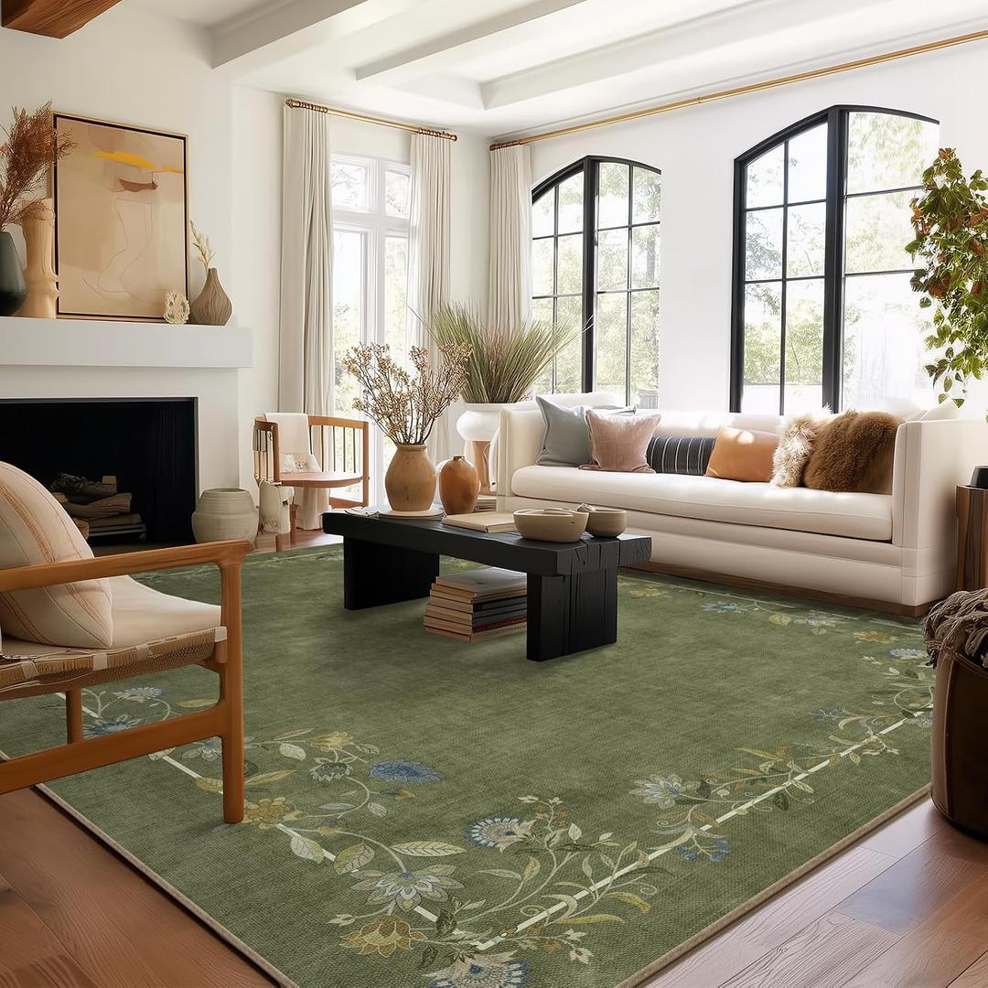 Washable Rugs 8x10 Area Rugs for Living Room: Bedroom Rug Stain Resistant Non Slip Low Pile Ultra Soft Faux Wool Lightweight Large Carpets for Dining Room Kitchen Farmhouse Home Office Indoor