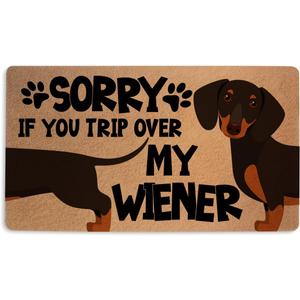 Funny Wiener Dog Door Mat 18x30 Inch, Faux Coco Coir Doormat with Non-Slip PVC Backing, Cute Dachshund Printed Welcome Mat for Outdoor Indoor Entryway Porch Home, Dog Lover Gifts for Women 1