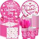 Havawish 192 Pcs Galentine's Day Plates and Napkins Party Supplies Galentine's Day Heart Disposable Tableware Dessert Plates Paper Napkins Cups Plastic Fork Set for Party 24 Guests(Pink,Cute)