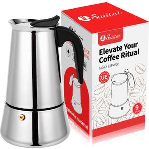 Moka Pot, 9 Cups (15.9 oz) Stovetop Espresso Maker, 304 Stainless Steel Moka Pot, Induction Compatible, Silver
