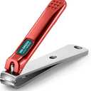 MR.GREEN Nail Clippers Curved Blades Fingernail Cutter Nippers Manicure Scissors Stainless Steel Pedicure Tools with Nail Flies (Medium-Red)