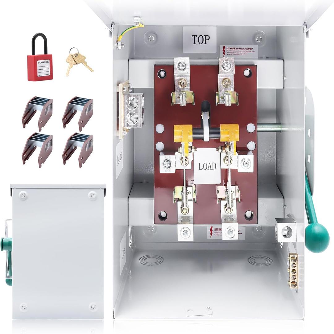 200A Generator Transfer Switch General Duty Double-Throw Safety Switch 48000W, 120/240-Volt 200 Amps Manual Transfer Switch Compact Design NEMA 3R Rainproof Non-fusible Two-Pole Three-Wire