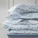 Martha Stewart - King Comforter Set, 100% Silky Smooth Cotton Sateen Bedding for Year Round Comfort, 3 Piece Bed Set with Matching Pillowcases (Farmhouse Toile Blue)