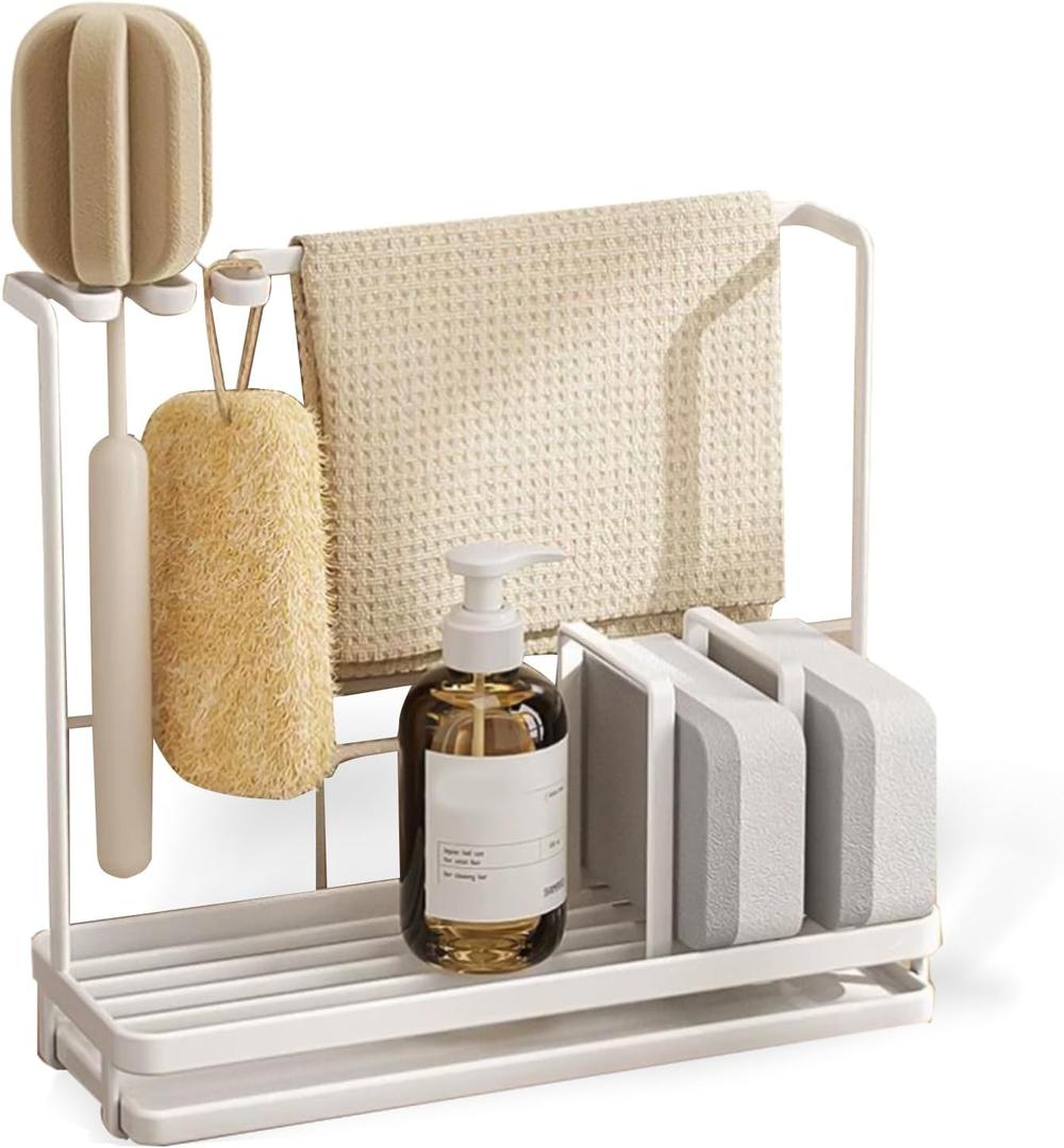 Stainless Steel Sink Caddy with High Brush Holder, Rustproof Sponge Holder & Soap Dispenser for Kitchen Countertop – Kitchen Organizers & Storage