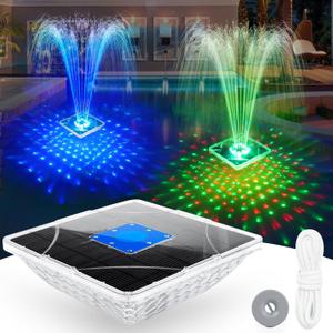 Solar Fountain with Light Show,2025 Large Solar Pool Fountain with Anchor,Square Floating Pool Fountains for Inground Above Ground Pool,Solar Powered Water Fountains for Pool-Blue,1PC