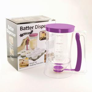 Pancake Batter Dispenser with Squeeze Handle - 4-Cup Measuring Dispenser for Pancakes, Waffles, Muffins, and Crepes - BPA-Free Pourer with Easy Clean Design - Professional Baking Tools, Purple