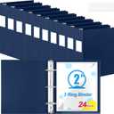 Henoyso 24 Pack 2 Inch 3 Ring Plastic Binder 8.5'' x 11'' Letter Size Paper Soft Plastic Flexible Binders Bulk Organizer for School Office Supplies, Large 400 Sheet Capacity (Navy Blue)