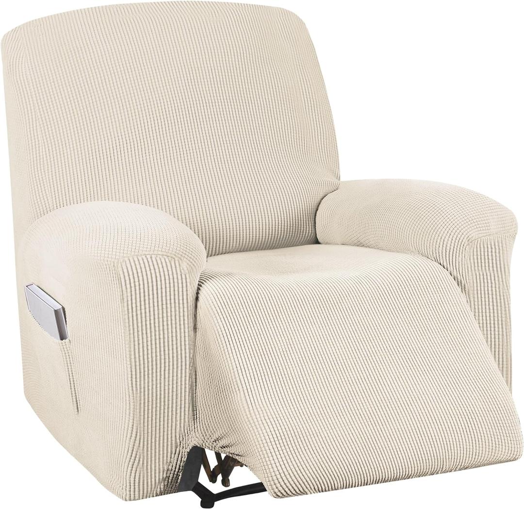 Turquoize Stretch Recliner Cover Recliner Chair Cover Recliner Slipcover 1-Piece Sofa Cover With Side Pocket Jacquard Sofa Furniture Cover/Protector With Elastic Bottom,Machine Washable,Biscotti Beige