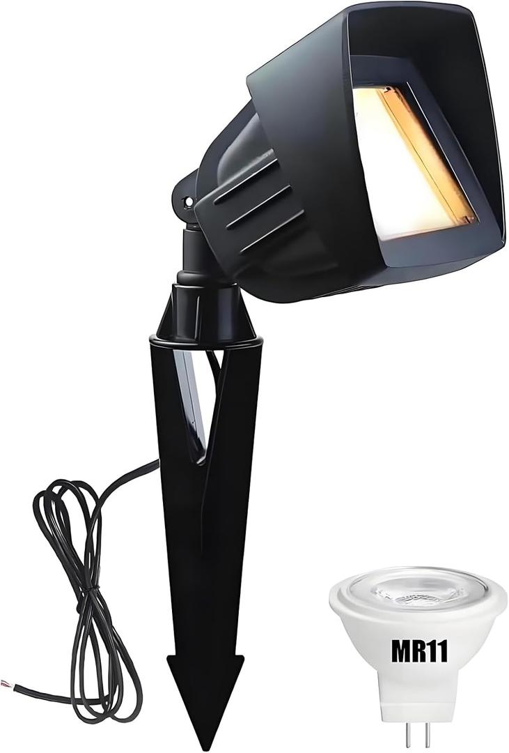 LED Flood Light Outdoor Low Voltage12V, Replaceable 3W MR11 LED Bulb Warm White 2700K-3000K, Weatherproof for Garden Yard Landscape Lighting for Walls, Trees, Plants, Signs, Security Light