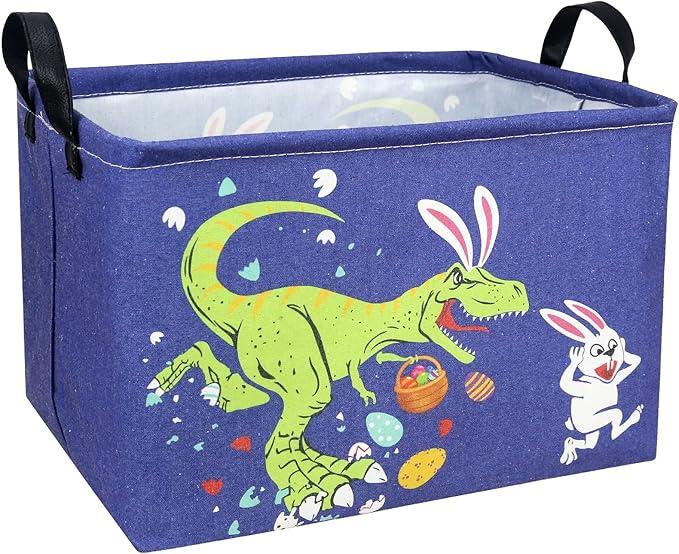 Dinosaur Easter Basket for Kid Large Empty Baby Rectangular Cute Easter Gift Storage Basket Bunny Eggs Décor (Dinosaur Rabbit)
