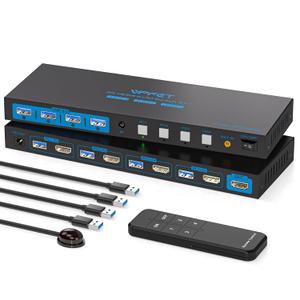 USB 3.0 KVM Switch 4 Computers 1 Monitor 4K@60HZ HDMI 4 Port KVM Switches for 4 PC Share 1 Monitor and 4 USB 3.0 Devices, Such as Keyboard Mouse Printer, with Controller and 4 USB Cables (Deep Blue)