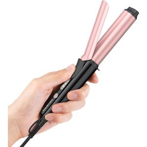 Zavarea Curling Iron for Short Hair, Mini Hair Curler with 1 Inch Ceramic Barrel, 3 Adjustable Temp, Portable Design, Instant Heating, Dual Voltage for Travel, Auto Shut-Off, Includes Storage Bag (Rose Gold)