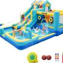 Inflatable Bounce House, 10 in 1 Double Water Slide Bounce House with 750W Blower, Climbing Wall, Jumping, Water Gun, Splash Pool, Basketball Hoop for Kids Indoor Outdoor Backyard
