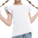 Girls T Shirts Ruffle Shrit Plain Blank Tank Tops Short Sleeve Cotton Tshirts Basic Blouse, 140
