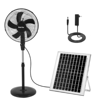 Blosssound 16 Inch Portable Solar Floor Fan Rechargeable Oscillating Standing Pedestal Fan with Solar Panel, 12000mah Battery, Two Charging Methods, 3 Speeds for Home Office Outdoor (Black), About 16 Inches(cracked solar panel)