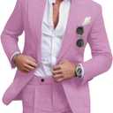 UNINUKOO Linen Suit for Men Summer Wedding 2 Piece Suit Set Peak Lapel Casual Blazer Pants Beach Wear for Men (X-Large, Lavender)