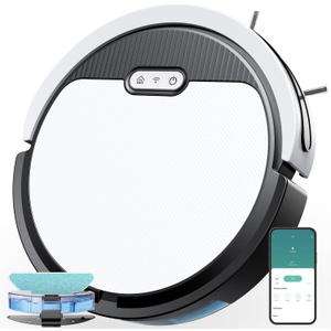 Dyrabitick V3 Robot Vacuum and Mop, 3 in 1 Combo Cleaner for Home with Pet Hair and Hard Floor, 5000Pa Suction, Self-Charging, 120 Mins Run Time,Super Thin Body & Large Dust Box,App + Alexa (Whiteblack)