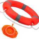 Pool Buoy Safety Boat Throw Ring Life with Water Floating Lifesaving Rope and Reflective Tape Orange 14"/22", 22 inches outer diameter, 14 inches inner diameter