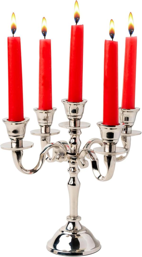 Rely+ 5 Arm Baby Candelabra Silver Glossy 8 Inch Taper Candle Holders Gothic Decorations Candlesticks Holder Home Decor Wedding Parties Centerpiece for Dining Table