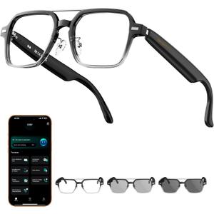 Smart Glasses for Men & Women, Aviator Bluetooth Glasses 165 Languages Translation with Photochromic Lens, AI Glasses for Meeting Analysis, Music, Hands-Free Calls, UV & Blue Light Protection
