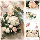 Suncalla 36 Pcs Champagne Artificial Flowers Bouquet Set 8 Kind Faux Delphinium Rose Peony Chrysanthemum Hydrangea Baby's Breath Florals with Greenery Long Stem for Wedding Table Vase Decor