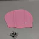 Kids Long Hair Swim Cap for Girls Boys, 3 Size Silicone Swimming Cap for Age 1-15 Toddler Children Teens, Waterproof Swim Hats Bathing Caps with Ear Plugs & Nose Clip to Keep Hair Dry (Pink)