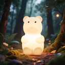 loatme Night Light for Kids, Rechargeable Dimmable Silicone LED Nightlight with 7 Colors, Baby Nursery Night Lamp, Touch Squishy Lamp, Cute Gifts for Girls, Boys, Toddler Room Decor, Bear