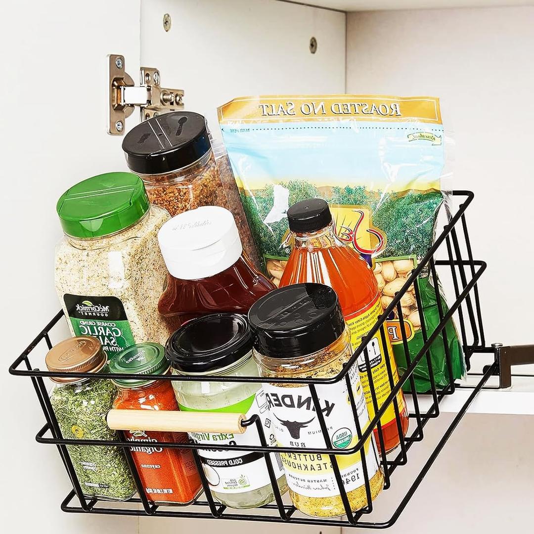 Upgrade Pull Down Kitchen Cabinet Organizer, Sliding Out Storage Basket for Upper Cabinet Pull Out Drawer