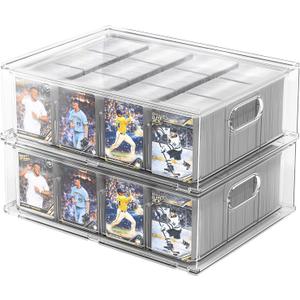 Trading Card Storage Box – Clear Large Card Organizer Holds 6400 Cards with Foam Inserts Blocks – Display Case for TCG, MTG & Sports Cards(2-Pack)