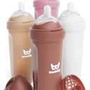 Herobility Anti-Colic Baby Bottles 12 fl oz/340ml - Pack of 4 Plastic Baby Bottles, Slow Flow Plastic Bottles, Breast-Shaped Teat for Breastfed Babies - Multicolor - Sand, Woodchuck, White