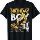 Birthday Boy 4 Construction 4th Birthday Excavator T-Shirt (Small, Black)