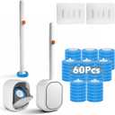 2-Pack Disposable Toilet Brush & Wand Kit, Wall-Mounted Auto-Closing Caddies with 60 Refills, Deep Cleaning System with Pre-Loaded Scrubber for Rust & Hard Water - Mess-Free Modern Design