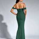 KUTUMAI Off The Shoulder Maxi Long Dress Corset Ruched Bodycon Cocktail Formal Wedding Guest Dresses for Women (Green, S)