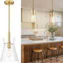 Emak 9 Inch Modern Pendant Lights Kitchen Island, Brushed Gold Pendant Light with Clear Glass Shade, Large Hanging Light Fixture for Kitchen, Dining Room, Bathroom, PL130-BGD-CG