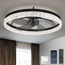 Ltemziiy 19'' Modern Ceiling Fans with Lights, Low Profile Flush Mount Remote Reversible Ceiling Fan, Black