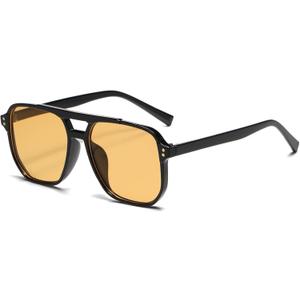 PORADAY Retro Aviator Sunglasses for Women Men Trendy Classic 70s Square Frame Sun Glasses Vintage Aviators Shades (Black/Orange)