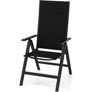 Tangkula Patio Folding Chair, Outdoor Dining Chairs with Soft Padded Seat, 7-Position Adjustable Backrest, Armrests, Portable Sling Reclining Chairs for Porch Pool Backyard Camping (1, Black)