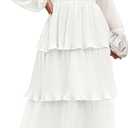 ZESICA Women's 2025 Long Sleeve Crew Neck Ruffle Tiered Layered Chiffon Flowy Swing Long Midi Dress (Large, White)