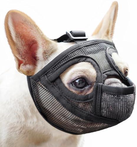 Mayerzon Short Snout Dog Muzzle for French Bulldog with Full Pant Design to Prevent Eating Biting, Soft Mesh Dog Muzzle for Shih Tzu Pug English Bulldog for Grooming Walking, Allow to Drink and Feed XS