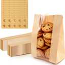 WYTAOHZL 100PCS Cookie Bags 7.48 x 3.93 x 2.36 inch Brown Paper Bags with Stickers Kraft Bakery Bag with Window for Cookies Snacks Candies