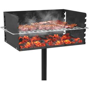 Park Style Charcoal Grill, Heavy Duty In Ground Park Grill with Stainless Steel Cooking Grate and Cover for Commercial and Outdoor Cooking 25.5'' L x 17'' W x 11'' H