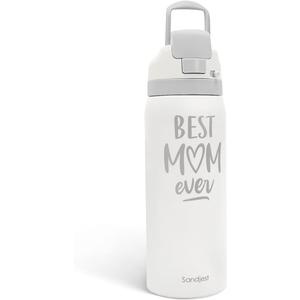 Mom Insulated Stainless Steel Water Bottle with Straw for Sports and Travel, Best Mom Ever, 32oz, Gifts for Women Mother's Day Birthday Christmas