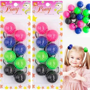Beauty Town 8 Count Hair Ties, 40mm Large Hair Ties with Balls Bubble Twinbead Ponytail Holders for Girls Toddler Kid (Red/Blue/Green/Black)