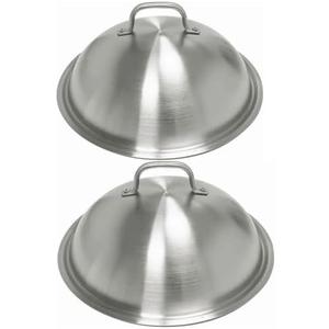 Griddle Accessories Pot Wok Lids - Heavy Duty 12 Inch Round Basting Cover - Stainless Steel - Cheese Melting Dome and Steaming Cover - Best for Use in Flat Top Grill Cooking Indoor Outdoor- 2 Domes